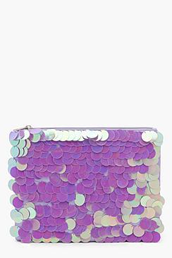 Boohoo Lucy Iridescent Oversize Sequin Clutch