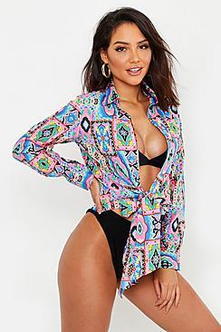Boohoo Neon Paisley Tie Beach Shirt