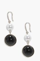 Boohoo Elizabeth Pearl & Onyx Drop Earrings Gold