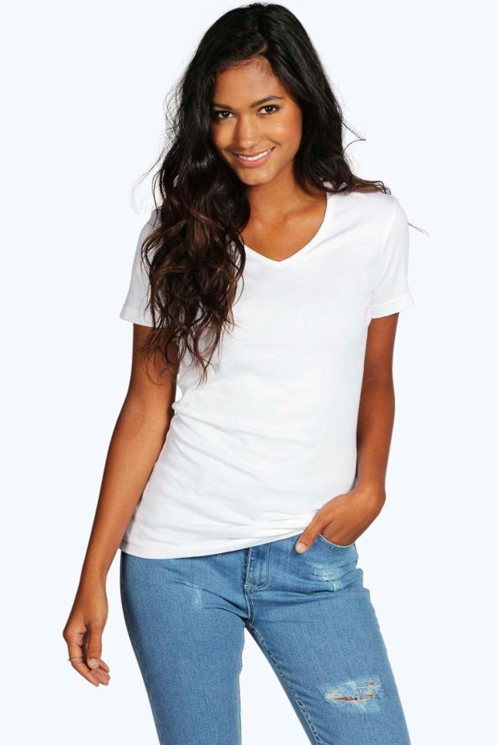 Boohoo Isla Basic V Neck T-shirt White