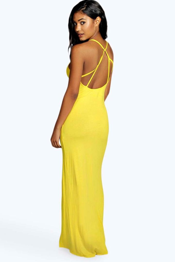Boohoo Sarah Strappy Back Maxi Dress Yellow