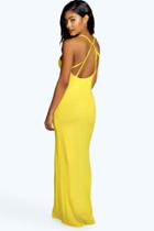 Boohoo Sarah Strappy Back Maxi Dress Yellow
