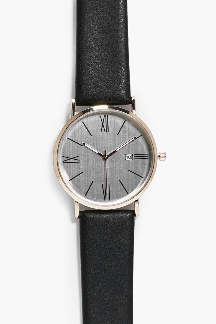 Boohoo Classic Round Face Watch Black