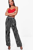 Boohoo Reena Stripe Paperbag Waist Wide Leg Trousers
