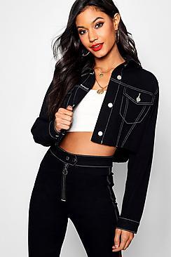 Boohoo Claire Contrast Stitch Crop Denim Jacket