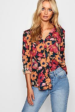 Boohoo Floral Print Woven Oversized Shirt