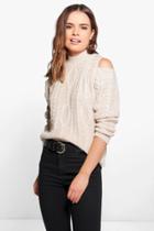 Boohoo Emily Cable Knit Cold Shoulder Jumper Stone