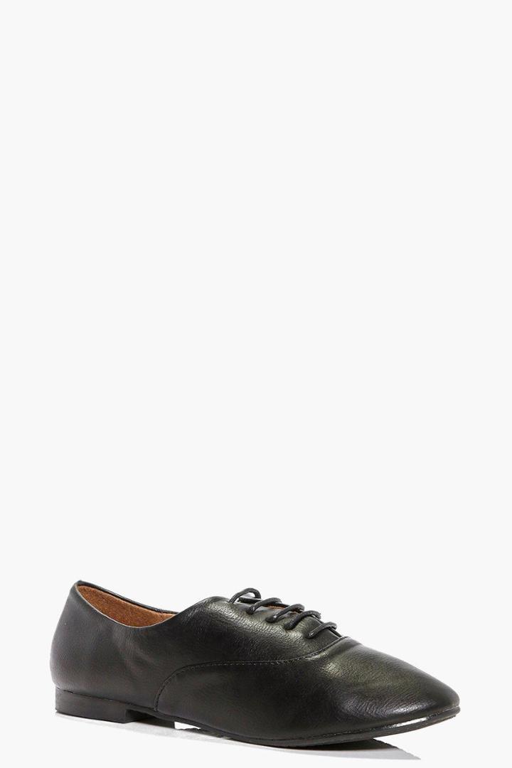 Boohoo Lena Lace Up Brogue Flat Black