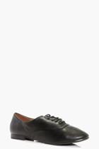 Boohoo Lena Lace Up Brogue Flat Black