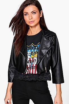 Boohoo Rebecca Cropped Pu Biker Jacket