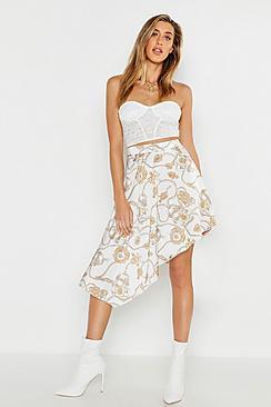 Boohoo Chain Print Satin Asymetric Midaxi Skirt