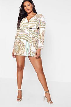 Boohoo Plus Layla Printed Knot Detail Dress