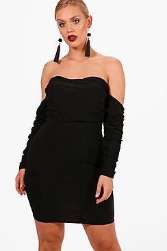 Boohoo Plus Yasmin Rouched Off Shoulder Dress
