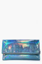 Boohoo Anna Mermaid Fold Over Clutch Bag Blue