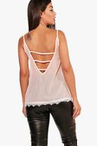 Boohoo Lilly Woven Lace Trim Cage Back Cami