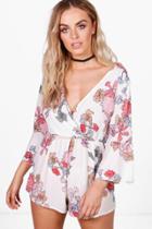 Boohoo Amy Floral Print Wrap Front Playsuit Multi