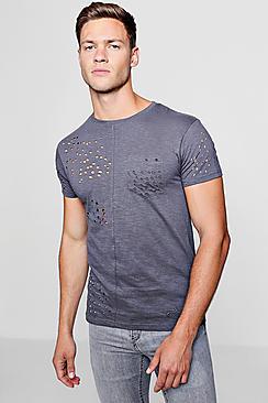 Boohoo Distressed T-shirt With Cut And Sew