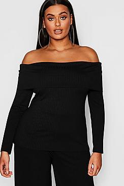 Boohoo Plus Jumbo Rib Bardot Top
