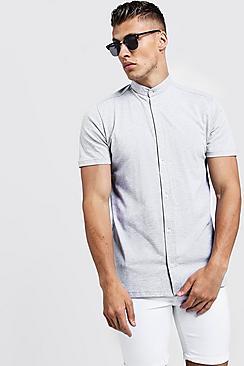 Boohoo Short Sleeve Grandad Collar Jersey Shirt