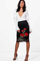 Boohoo Large Embroidery Lace Midi Skirt
