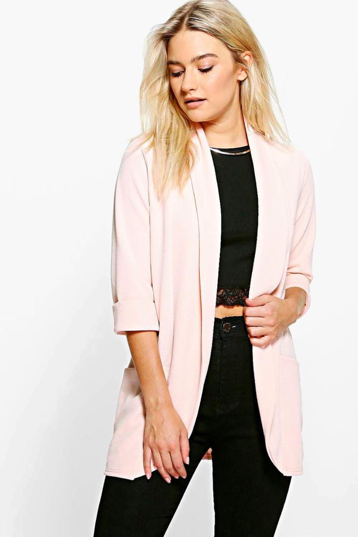 Boohoo Tilly Turn Up Cuff Shawl Collar Blazer Nude