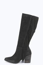 Boohoo Boutique Isabel Leather Fringe Side Knee Boot