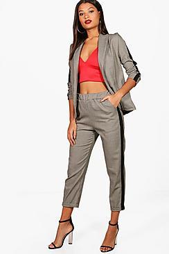 Boohoo Mia Check Contrast Stripe Trouser