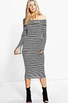 Boohoo Charmaine Off Shoulder Striped Midi Dress