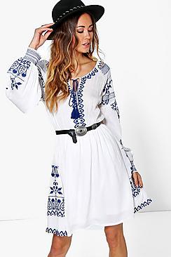 Boohoo Boutique Ari Embroidered Blouson Sleeve Dress
