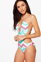 Boohoo Brisbane Watermelon Lace Up Cut Out Swimsuit