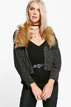 Boohoo Alice Zip Up Faux Fur Collar Cardigan