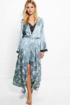 Boohoo Molly Floral Satin Lace Sleeve Maxi Kimono