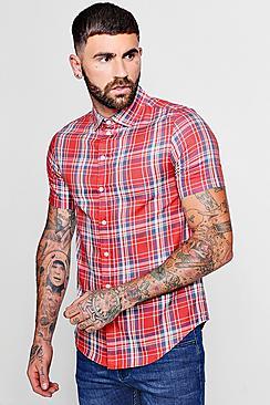 Boohoo Coral Check Short Sleeve Shirt