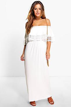 Boohoo Petite Chrissy Bardot Trim Detail Maxi Dress