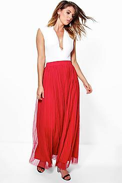 Boohoo Boutique Madison Pleated Tulle Midi Skirt
