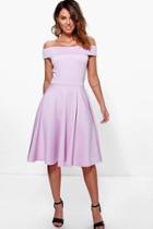 Boohoo Romi Off The Shoulder Midi Skater Dress Violet