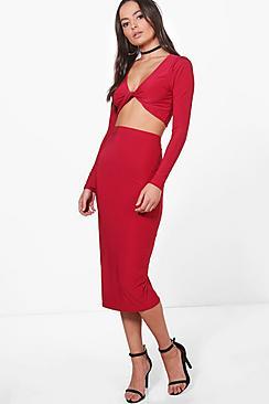 Boohoo Wanda Twist Crop & Slinky Midi Skirt Co-ord