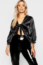 Boohoo Plus Satin Tie Front Top