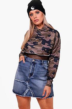 Boohoo Plus Lucinda Fray Detail Denim Skirt