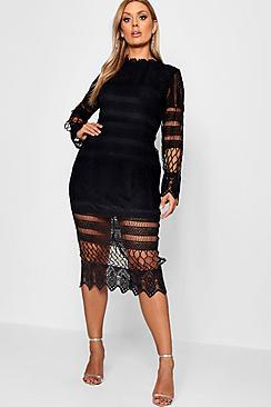 Boohoo Plus Lace Pannelled Midi Dress