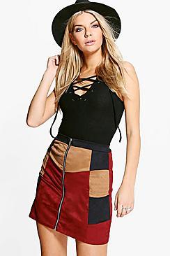 Boohoo Viola Suedette Patchwork Mini Skirt