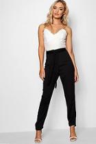 Boohoo Luna Longer Length Tie Waist Satin Trousers