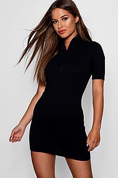 Boohoo Petite Olivia Zip Front Bodycon Dress