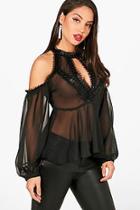 Boohoo Brynlee Lace Trim Plunge Panel Blouse