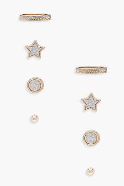 Boohoo Lowri Star Stud And Pave Ring Set