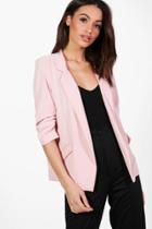 Boohoo Kelly Button Ruched Sleeve Blazer Nude