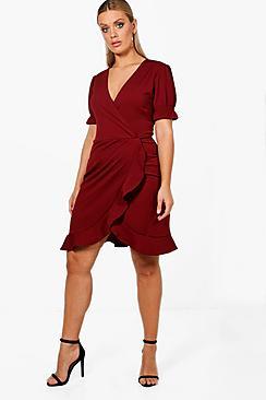 Boohoo Plus Ruffle Wrap Detail Dress
