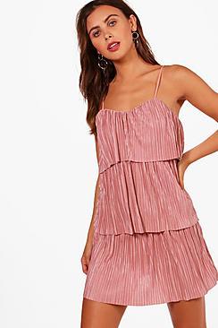 Boohoo Petite Tiered Pleated Dress