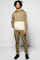 Boohoo Cut & Sew Hooded Tracksuit Khaki