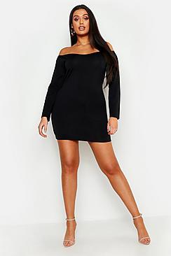 Boohoo Plus Neon Off Shoulder Slinky Bodycon Mini Dress